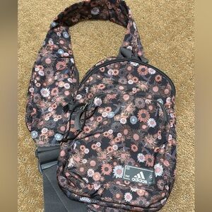 Adidas Black Floral Backpack with Phone Pouch Crossbody